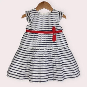 Mayoral Chic dress‎ flutter sleeve blue and white stripe size 18 months